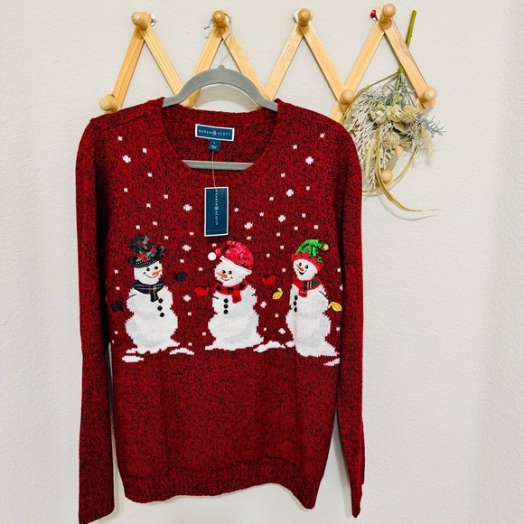 NWT! Karen Scott Red Snowman Christmas Holiday Sweater Sz L - Picture 1 of 6